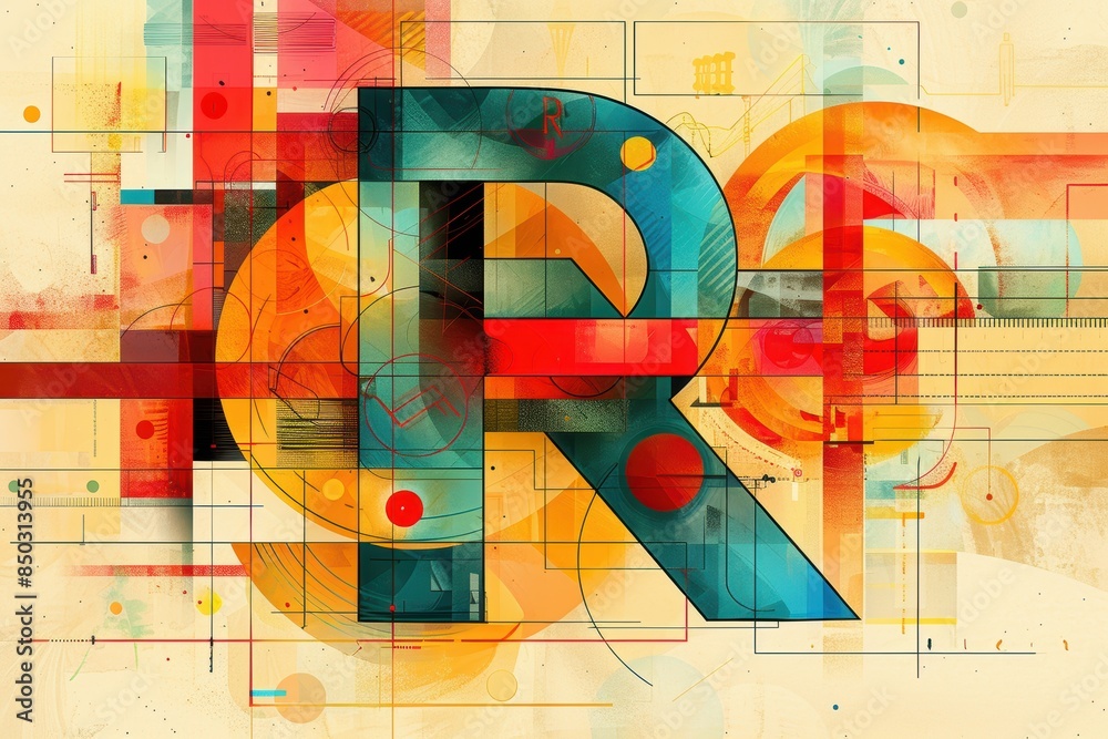 Fototapete an abstract illustration of the letter r with geometric shapes and lines creating a modern and eye-c