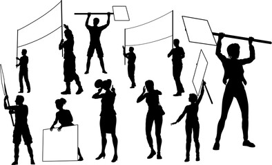 March Strike Rally Picket Protestor Silhouettes