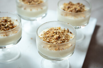 white fresh desert served in cup glass 