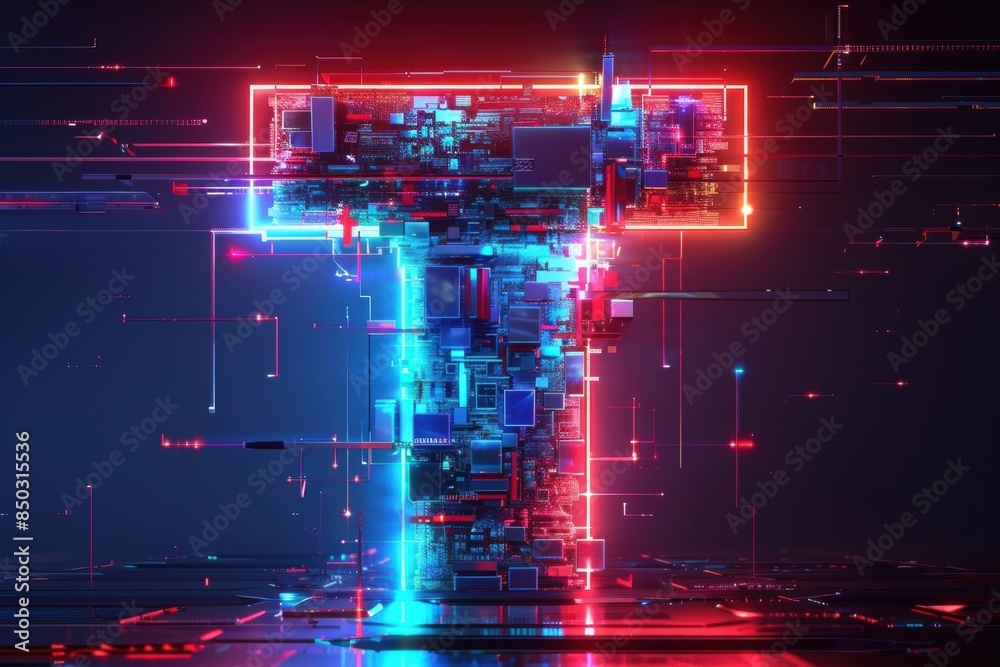 Fototapete an illustration of the letter t designed with a futuristic and tech-inspired style. this graphic is 