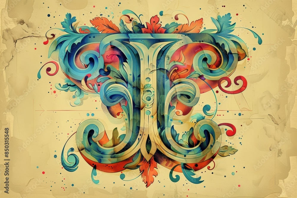 Fototapete a vintage-inspired illustration of the letter t featuring classic typography and retro design elemen