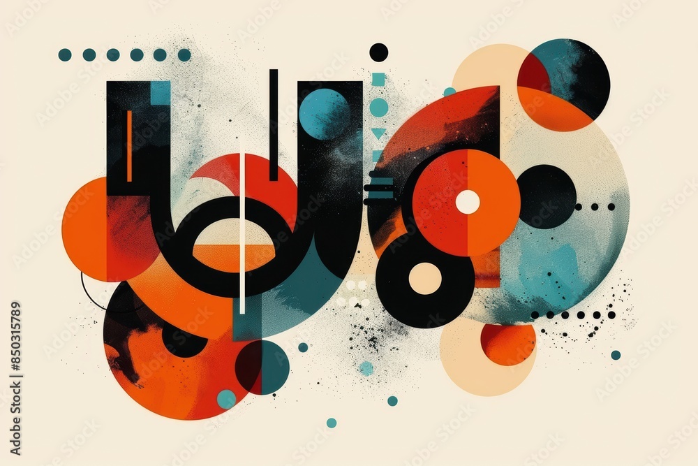 Fototapete an abstract illustration of the letter u featuring geometric shapes and bold colors creating a dynam