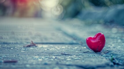 Red Heart on Ground in Rain