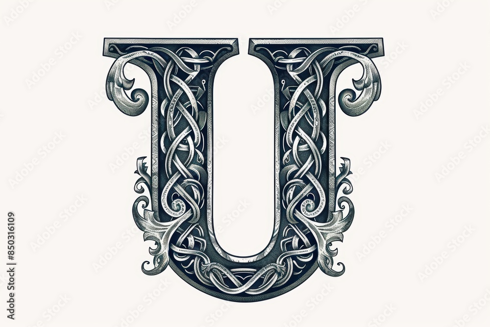 Fototapete an intricate and detailed illustration of the letter u featuring celtic-inspired patterns and motifs