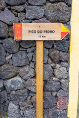 Information sign for direction to Pico do Pedro at 17km.PR04.São Jorge Island-Azores-Portugal