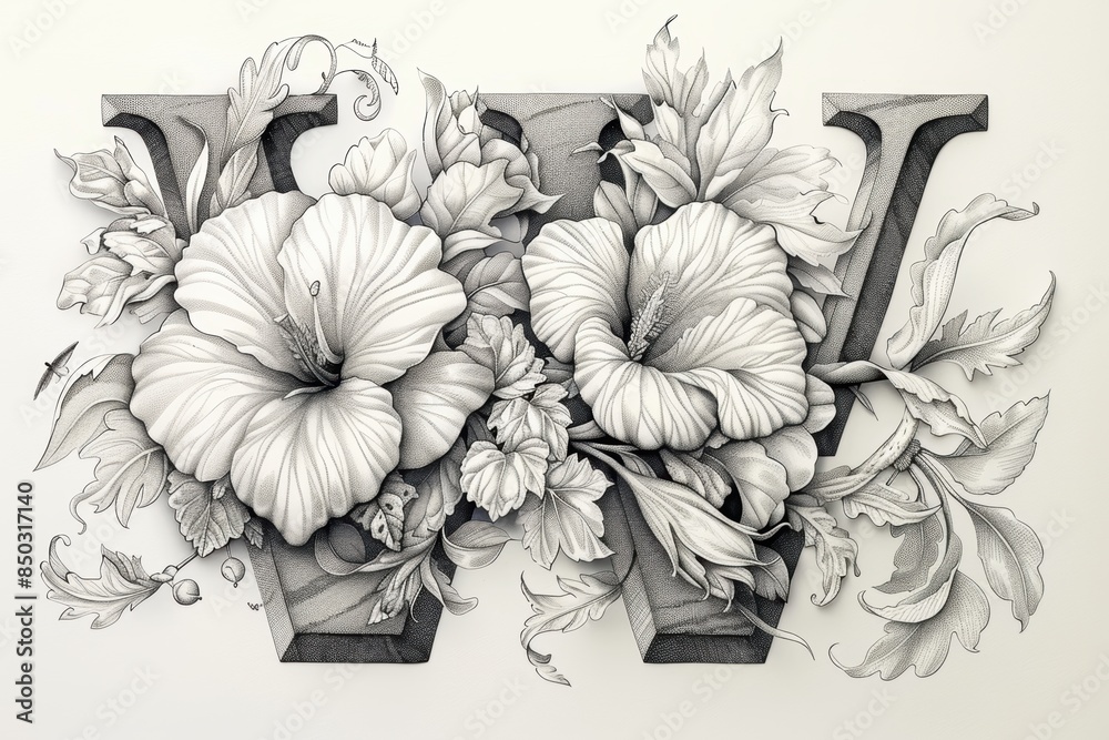 Fototapete a detailed illustration of the letter w embellished with floral motifs and delicate patterns adding 