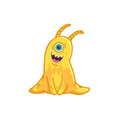 Cute cartoon yellow monster on white background. Yellow space creature. Doodle monster. Vector