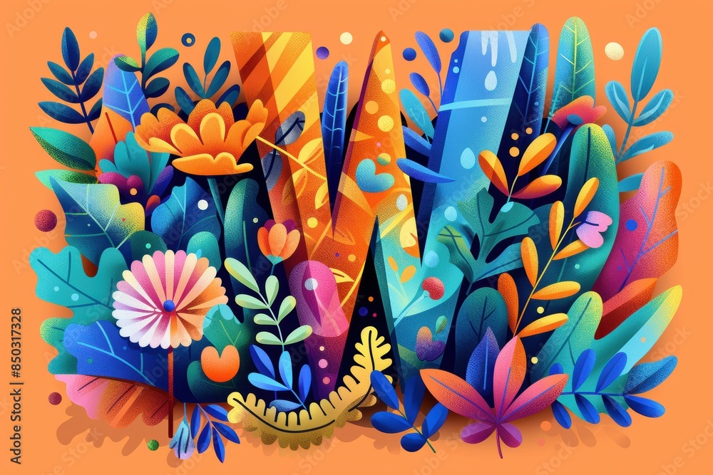 Fototapete a whimsical illustration of the letter w featuring playful typography and colorful elements adding a