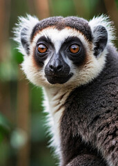 Obraz premium Stunning Cute Black And White Sifaka Lemur Scouting Thru The Forest 300 PPI High Resolution Image