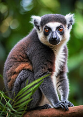 Obraz premium Stunning Cute Black And White Sifaka Lemur Scouting Thru The Forest 300 PPI High Resolution Image