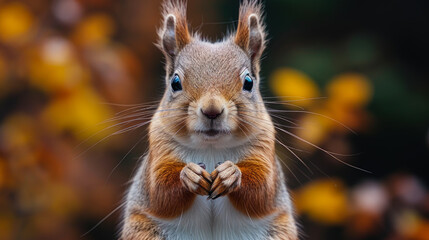 Adorable British Red Squirrel in Autumn Forest Portrait