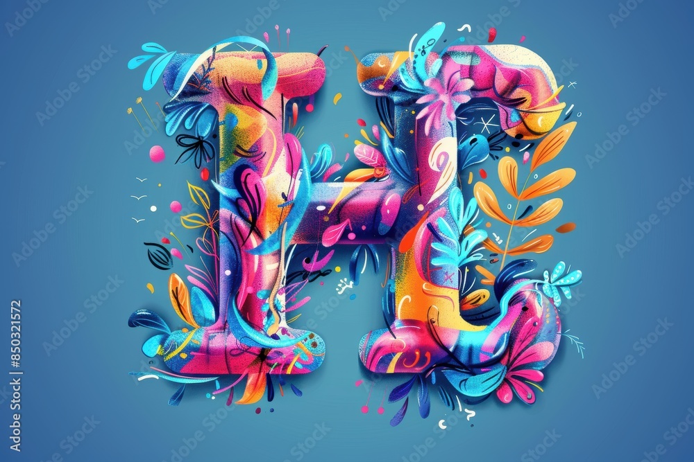 Fototapete A whimsical illustration of the letter H with playful doodles and bright colors perfect for adding a fun and cheerful vibe to any project.