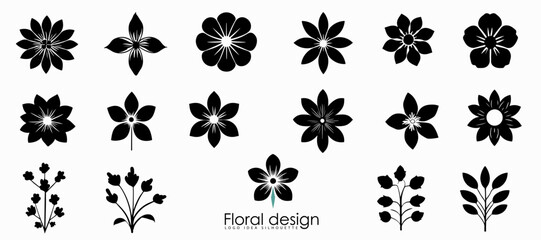 Collection of spring flower silhouettes. Floral design, vector symbols, logo idea and icons.
