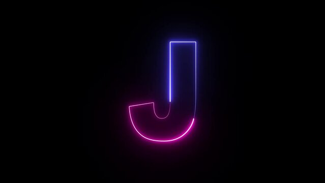 Animated neon letter J. Two-color looping trendy glowing neon alphabet letter J. Educational concept with neon letter