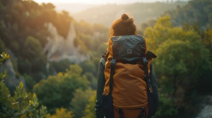 Mountain Wanderlust - Stylish Travel Blogger in Nature with Branded Backpack