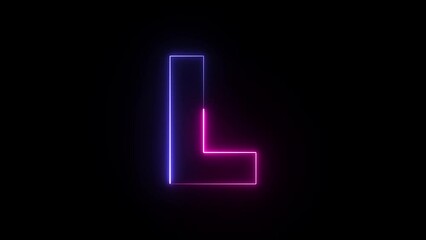 Animated neon letter L. Two-color looping trendy glowing neon alphabet letter L. Educational concept with neon letter