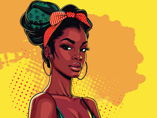 beautiful black woman vector illustration in pop art and pin app style © viklyaha