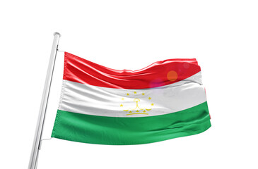 Tajikistan national flag waving isolated on white background with clipping path.