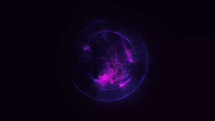 Abstract energy sphere of particles and waves of magical glow on a dark background