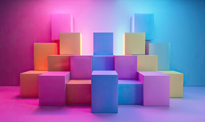 Obraz premium Colorful cubes forming modern abstract background for product placement