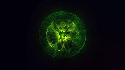 Abstract energy sphere of particles and waves of magical glow on a dark background © Olena