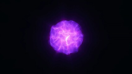 Abstract energy sphere of particles and waves of magical glow on a dark background