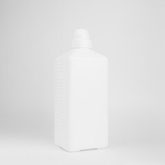 White plastic bottle mockup, side view standing on white background, square. Bottle template for washing, sanitizer, cleanser, medicine cosmetic for design, advertising, branding, displaying.