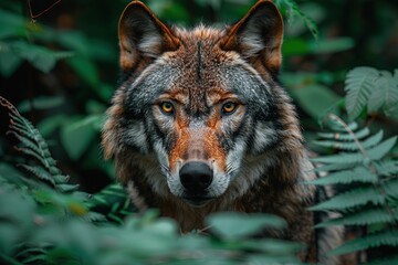 Fototapeta premium Close-up front view of a wolf