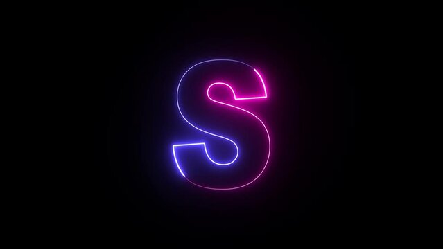 Animated neon letter S. Two-color looping trendy glowing neon alphabet letter S. Educational concept with neon letter