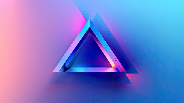 glass or crystal triangle iridescent with colour gradients on blue pink background