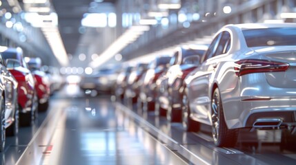 Obraz premium Photo of automobile production line. Welding car body. Modern car assembly plant. Auto industry. High-tech factory