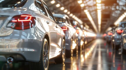 Obraz premium Photo of automobile production line. Welding car body. Modern car assembly plant. Auto industry. High-tech factory