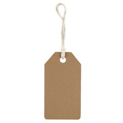 Simple blank brown paper tag with a string on a white background, suitable for png and transparent usage