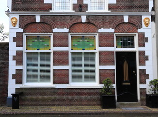 Naklejka premium Monnickendam Noordeinde Street House Facade Close Up, Netherlands