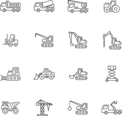 Set of construction vehicles icon in outline style