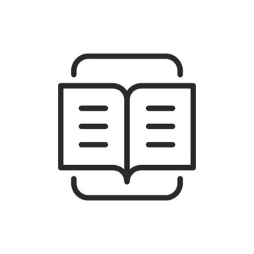 E-book, linear style icon. Book on screen. digital reading. Editable stroke width