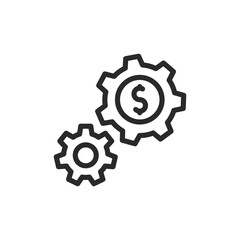 Gears with dollar symbol, linear style icon. Financial system. Editable stroke width