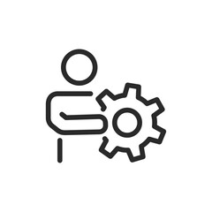 Person with gear, linear style icon. technical support and service. Editable stroke width
