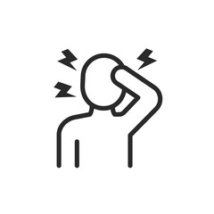 Headache, linear style icon. Person holding head. Migraine. Editable stroke width