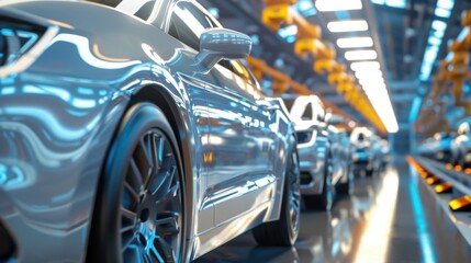 Obraz premium Photo of automobile production line. Welding car body. Modern car assembly plant. Auto industry. High-tech factory