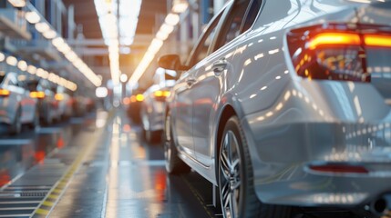 Obraz premium Photo of automobile production line. Welding car body. Modern car assembly plant. Auto industry. High-tech factory