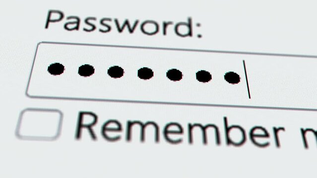 A user enter a password to website form box in internet browser by keyboard. Hacker hacking a personal banking account password on a computer screen. Typing password on login page. Entry pin code