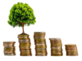 a tree growing on coins
