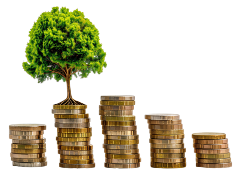 a tree growing on coins