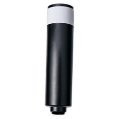 A cylindrical black battery is showcased against a transparent, white background in png format, suitable for any context