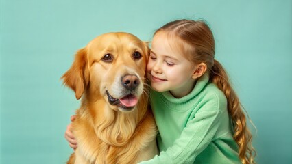 A heartwarming portrait of a girl with a Golden Retriever, showcasing the bond between a young girl and her loyal pet.