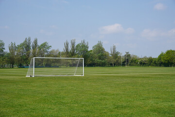 Football pitch sports playing field. Recreational soccer ground for public use 