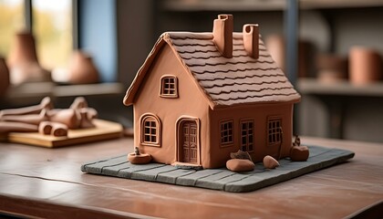 handmade gingerbread house on wooden background
