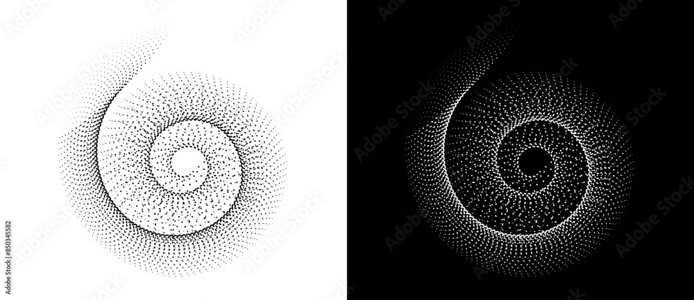 Poster halftone dots in spiral. modern abstract background. design element or icon, logo. black shape on a 