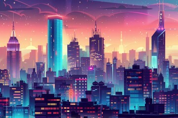 modern cityscape with towering skyscrapers, reflecting a vibrant and dynamic urban environment